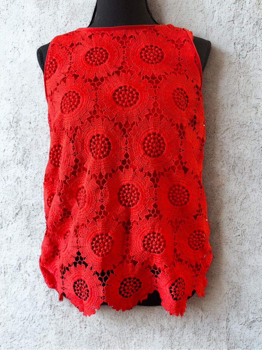 Red Lace Crochet Shell Top - Women